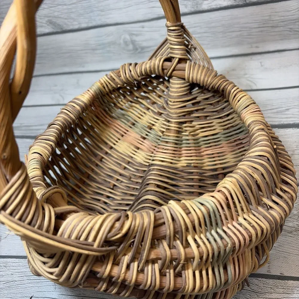 Vtg Woven Berry, Egg Butt Basket Handle God's Eye Gather Farm Twisted Handle